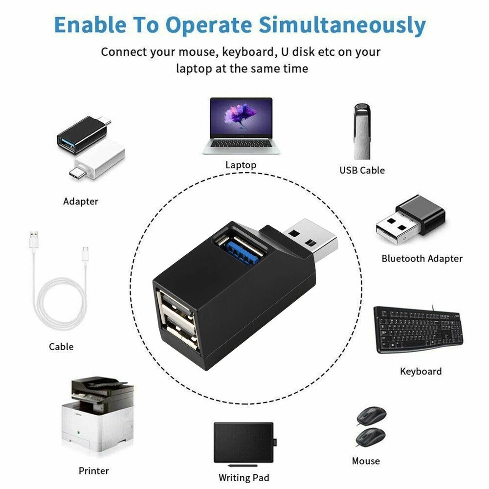 3 Port USB 3.0 Hub Splitter - Boost Connectivity for Multiple Devices