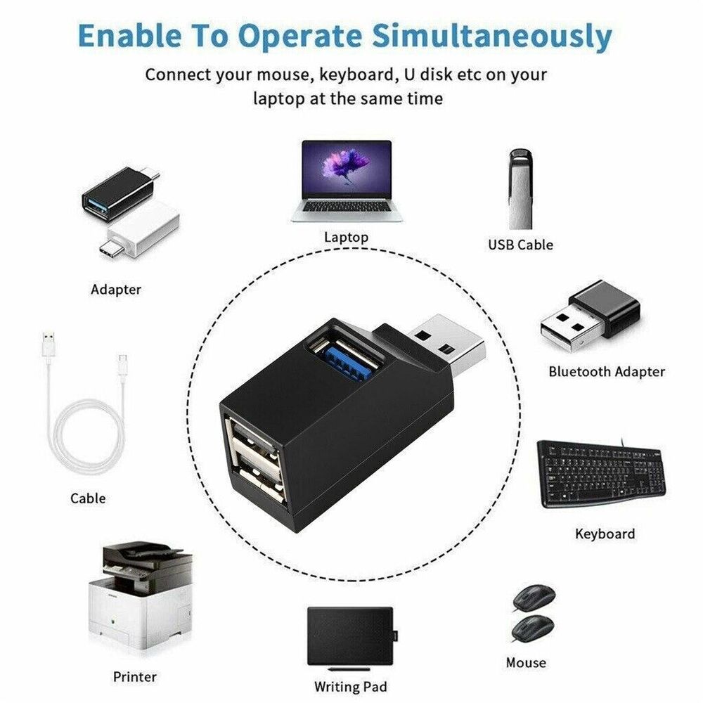 3 Port USB 3.0 Hub - High-Speed Data Transfer for Multiple Devices