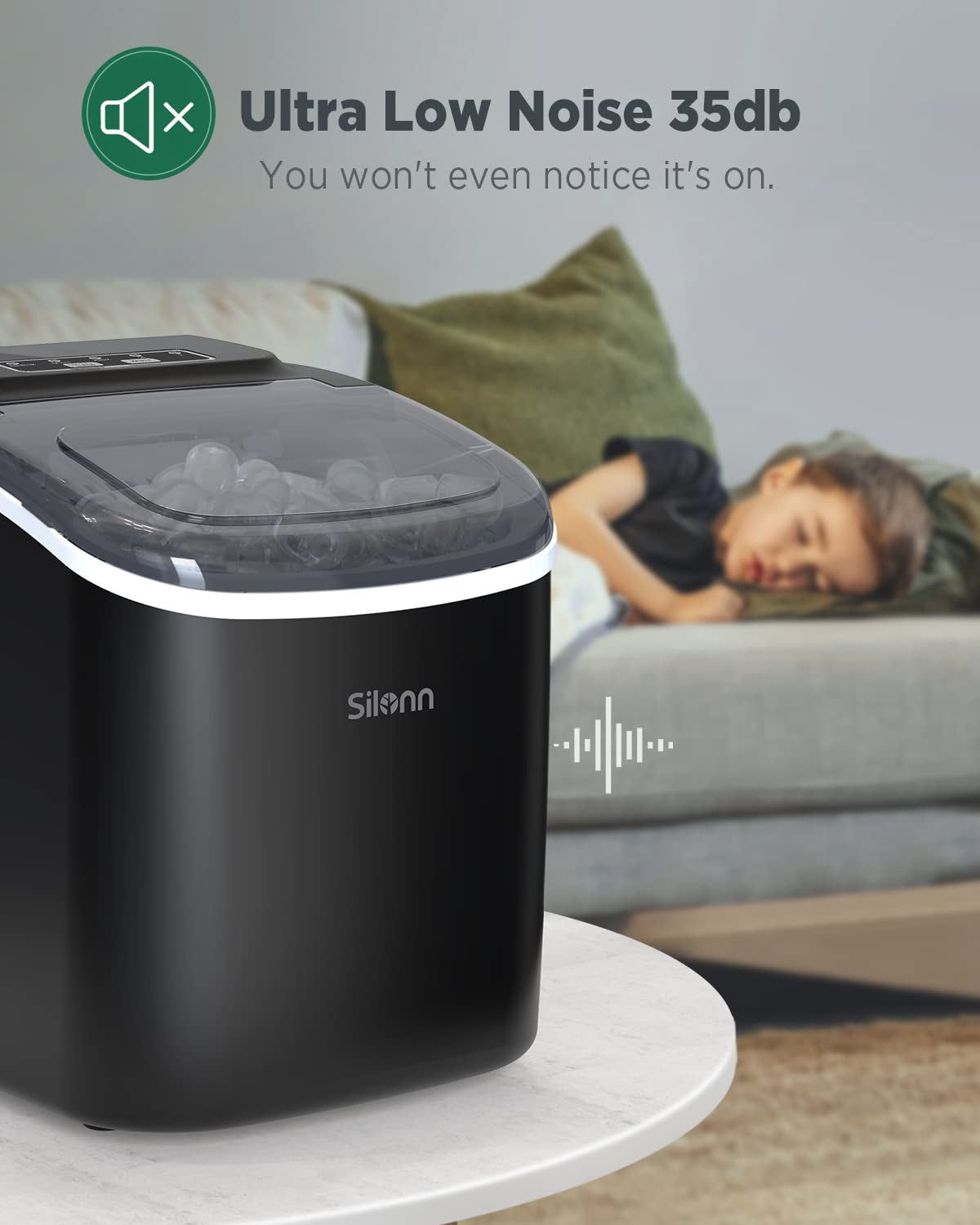 Countertop Ice Maker - 9 Cubes in 6 Minutes, 26Lbs/24Hrs, Self-Cleaning with Ice Scoop & Basket, 2 Ice Sizes, Black