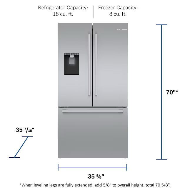 Bosch 500 Series 26-cu ft Smart French Door Refrigerator with QuickIce Pro System
