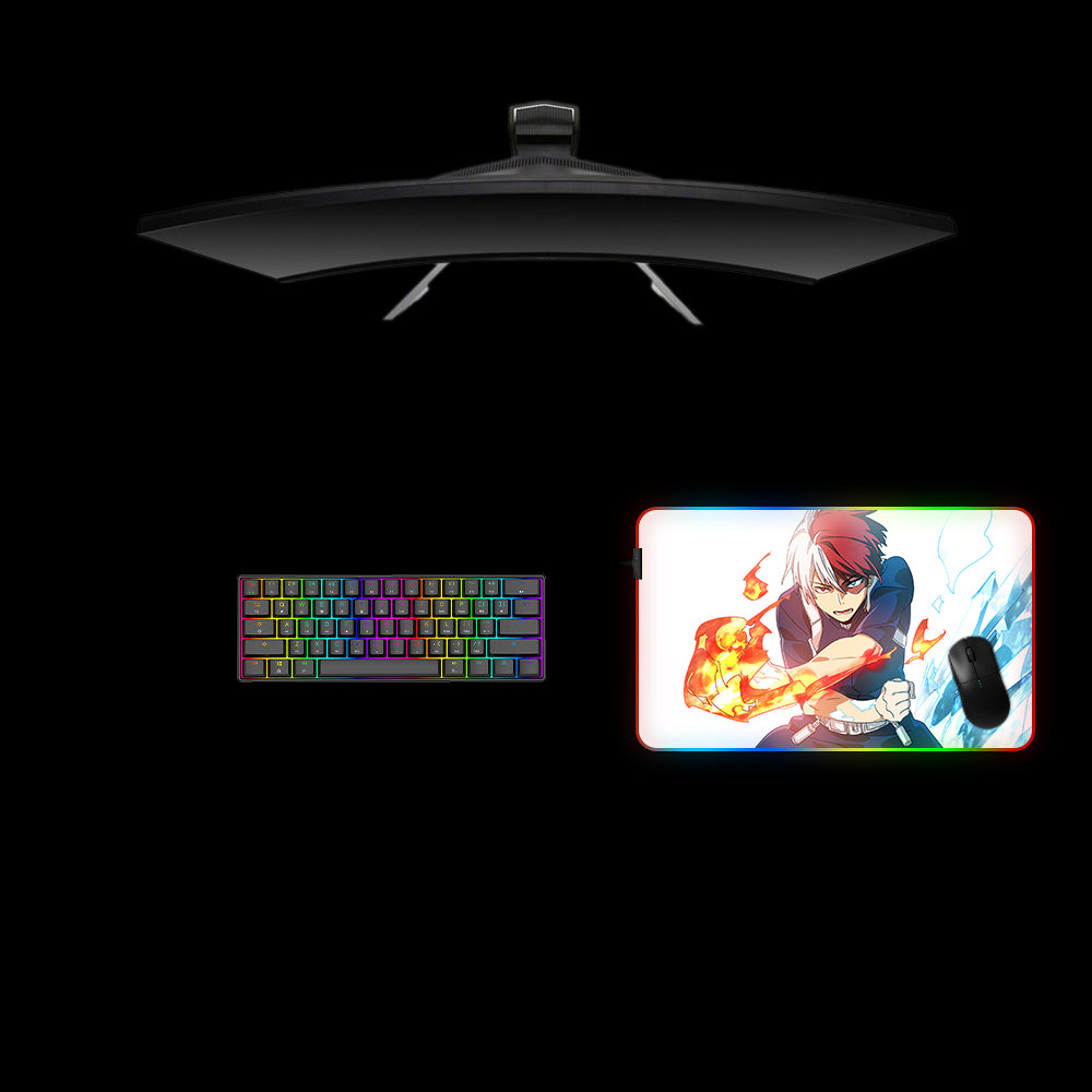 Todoroki Ice & Flame Design RGB Gaming Mouse Pad with LED Strip - M-XXL Size