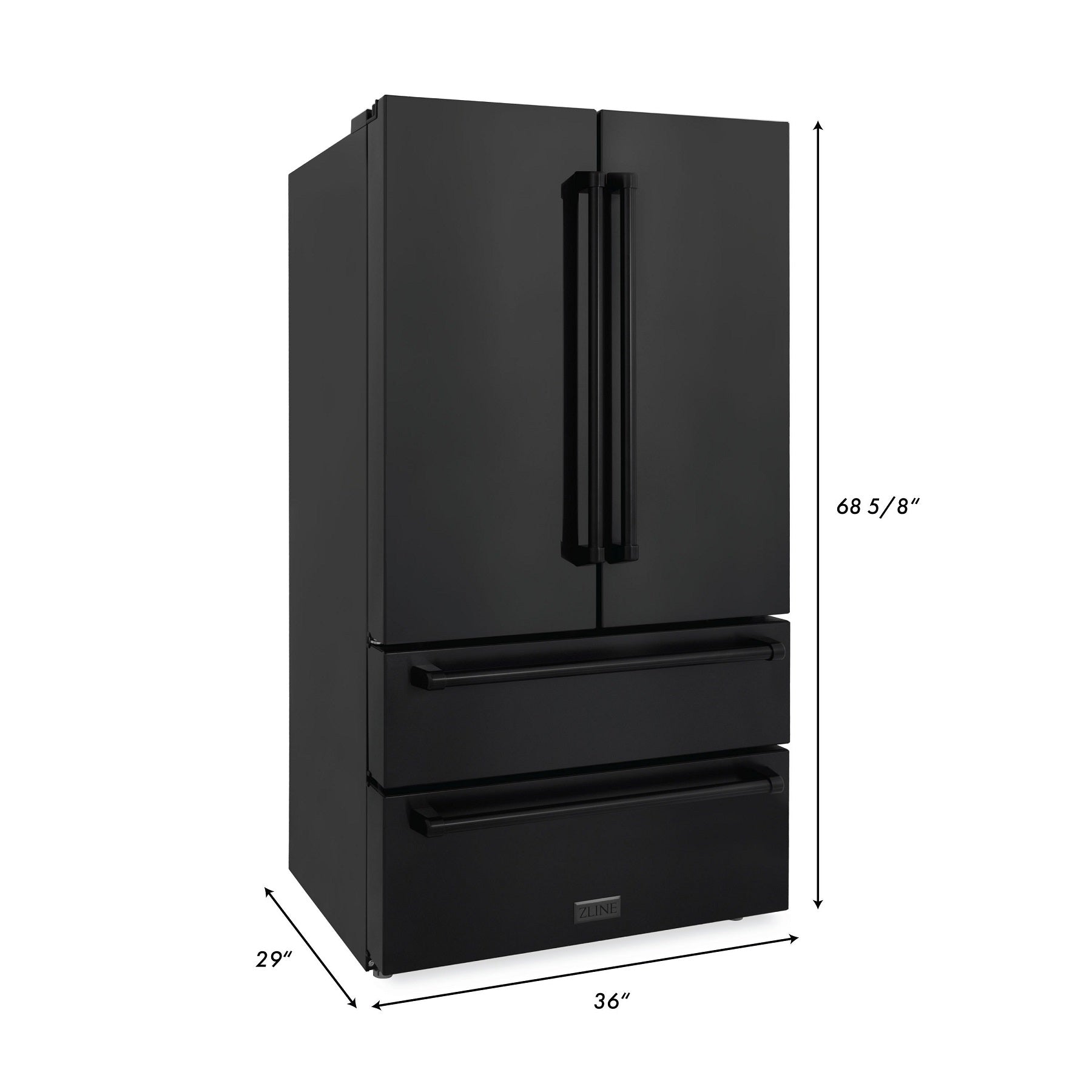 ZLINE 36 in. 22.5 cu. ft Built-in French Door Refrigerator with Ice Maker in Fingerprint Resistant Black Stainless Steel
