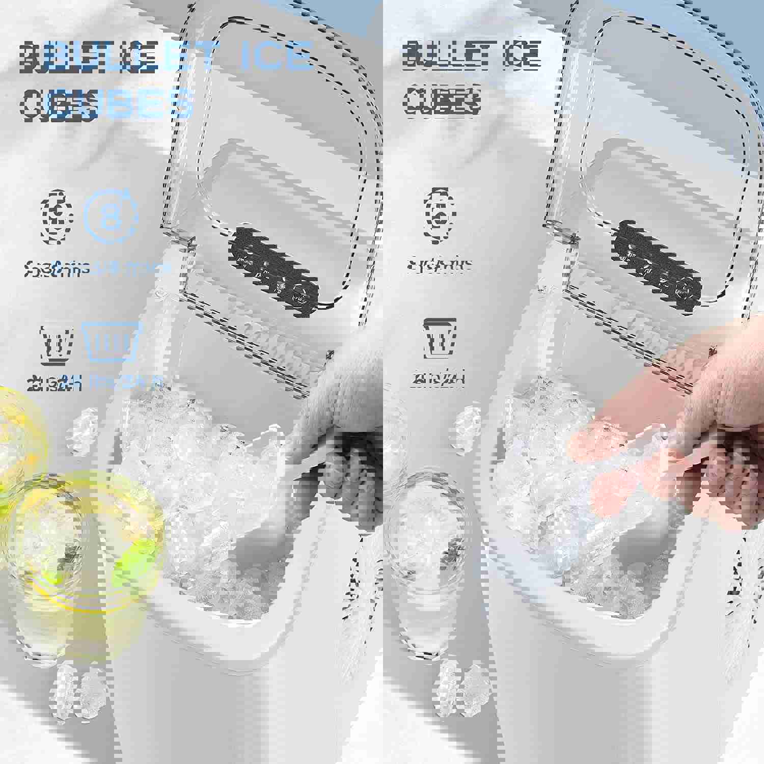 Countertop Portable Ice Maker Machine with Handle, 9 Ice Cubes in 6 Mins, 26Lbs/24H, Self-Cleaning, for Home/Kitchen/Party (White)