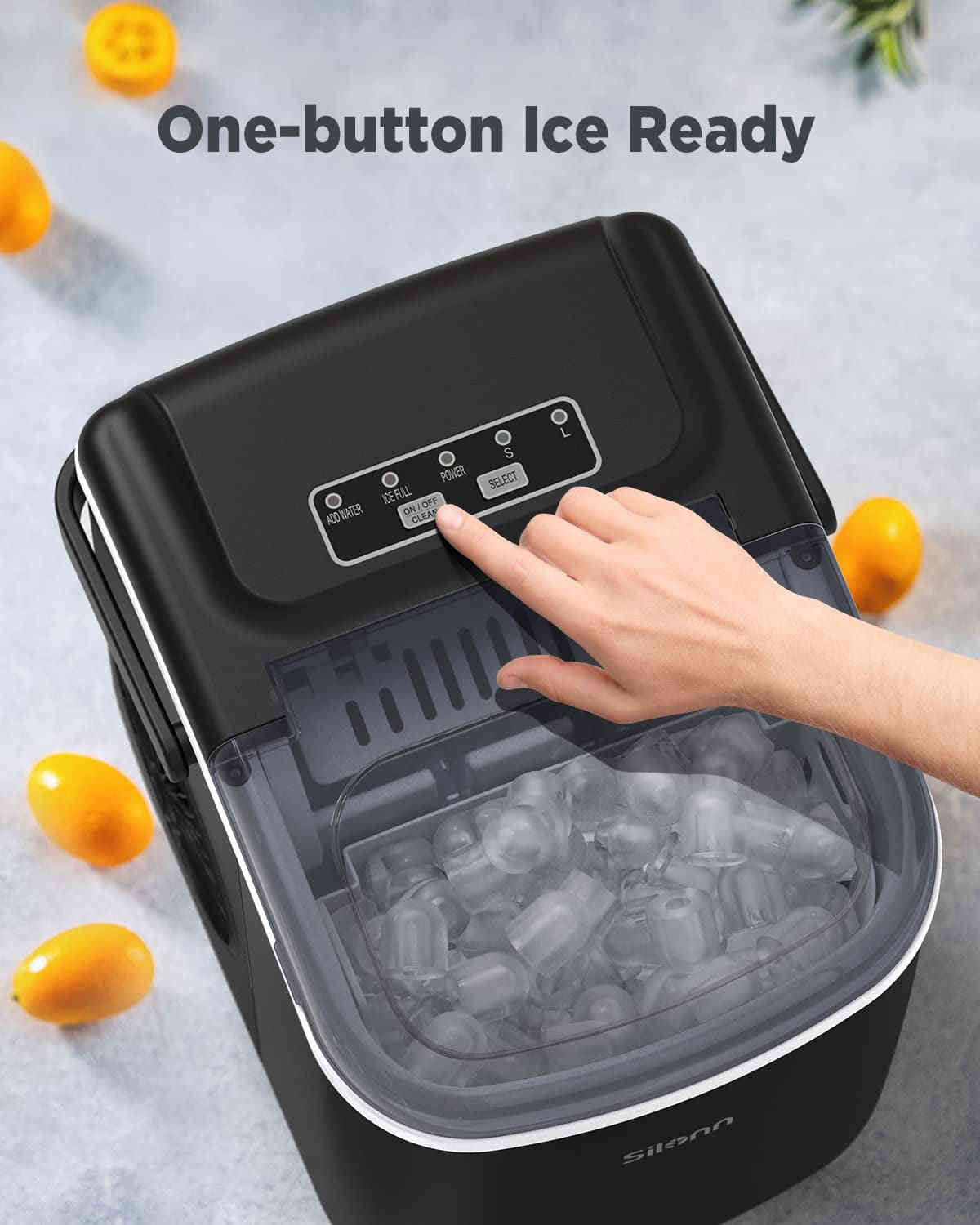 Countertop Ice Maker - 9 Cubes in 6 Minutes, 26Lbs/24Hrs, Self-Cleaning with Ice Scoop & Basket, 2 Ice Sizes, Black