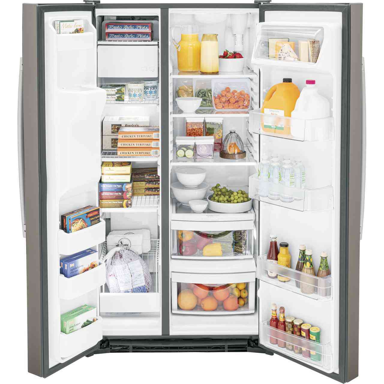 GE 36-inch, 25.3 cu. ft. Side-by-Side Refrigerator with Water and Ice Dispenser GSS25GMPES
