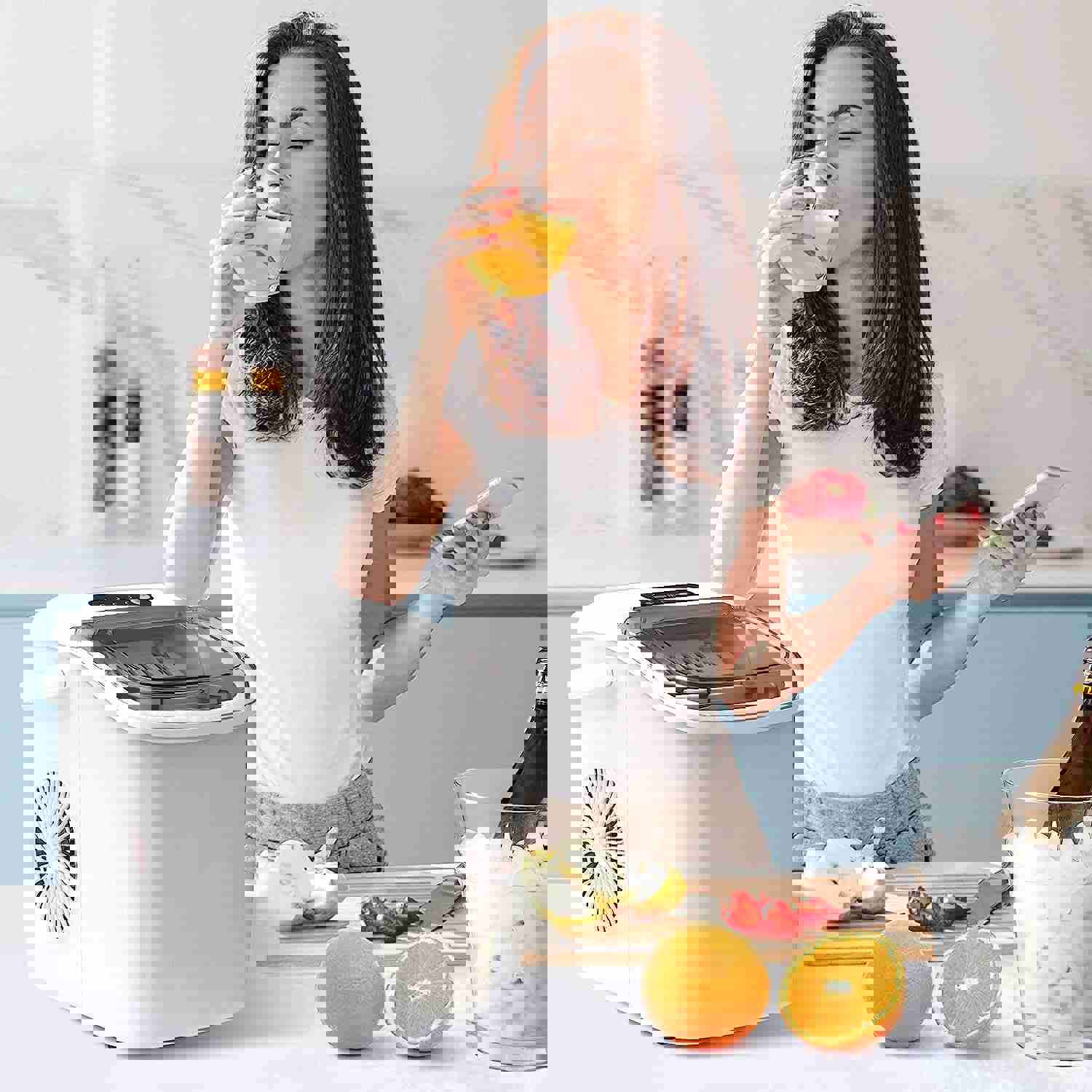 Countertop Portable Ice Maker Machine with Handle, 9 Ice Cubes in 6 Mins, 26Lbs/24H, Self-Cleaning, for Home/Kitchen/Party (White)