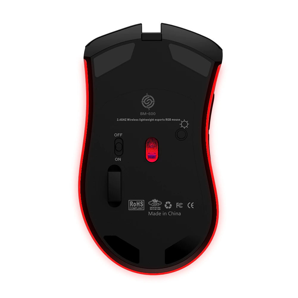 BM600 Wireless Honeycomb Shell Gaming Mouse - 1600DPI, 7 Buttons, RGB Lighting