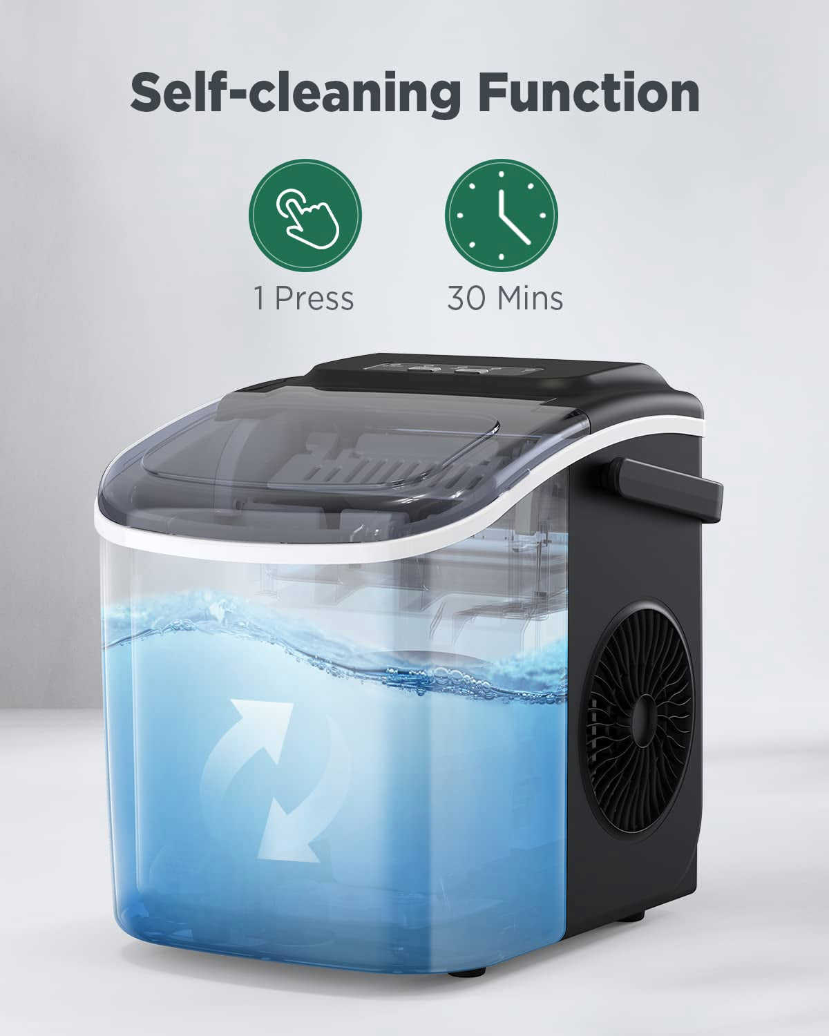 Countertop Ice Maker - 9 Cubes in 6 Minutes, 26Lbs/24Hrs, Self-Cleaning with Ice Scoop & Basket, 2 Ice Sizes, Black