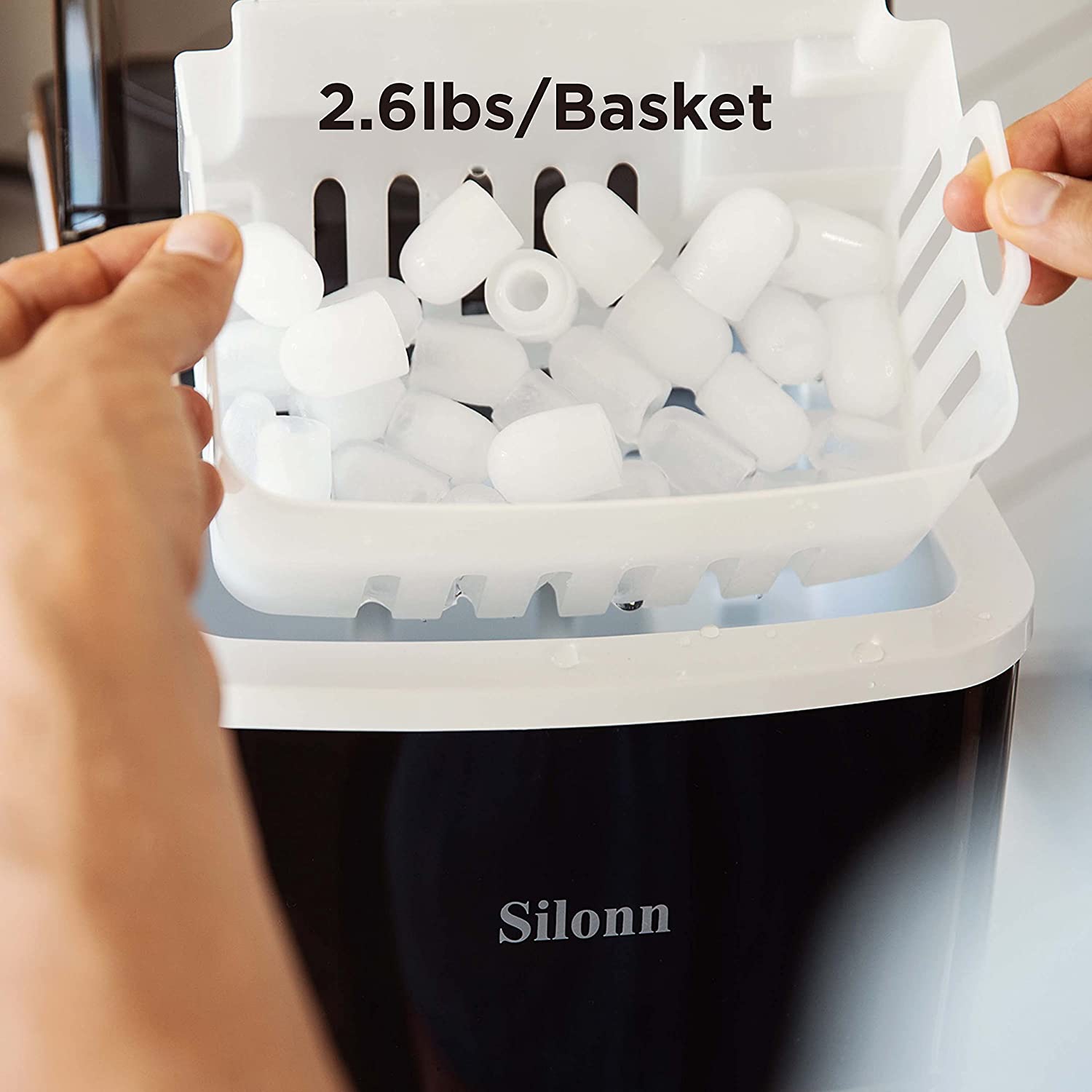 Silonn Countertop Ice Maker - 9 Cubes in 6 Minutes, 26Lbs/24Hrs, Self-Cleaning with Ice Scoop & Basket