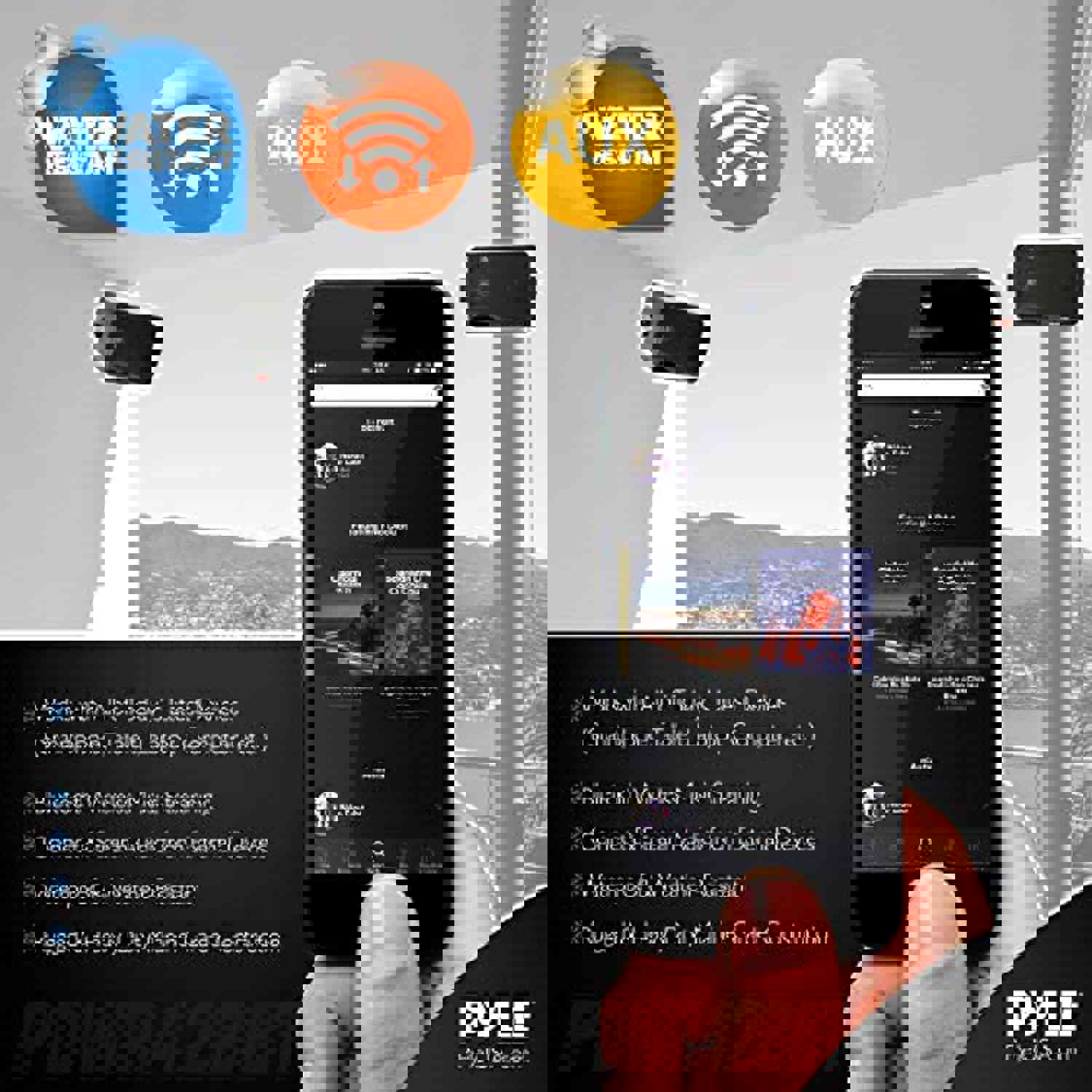 Pyle Outdoor Waterproof Wireless Bluetooth Speaker - 200W Dual Wall Mount System