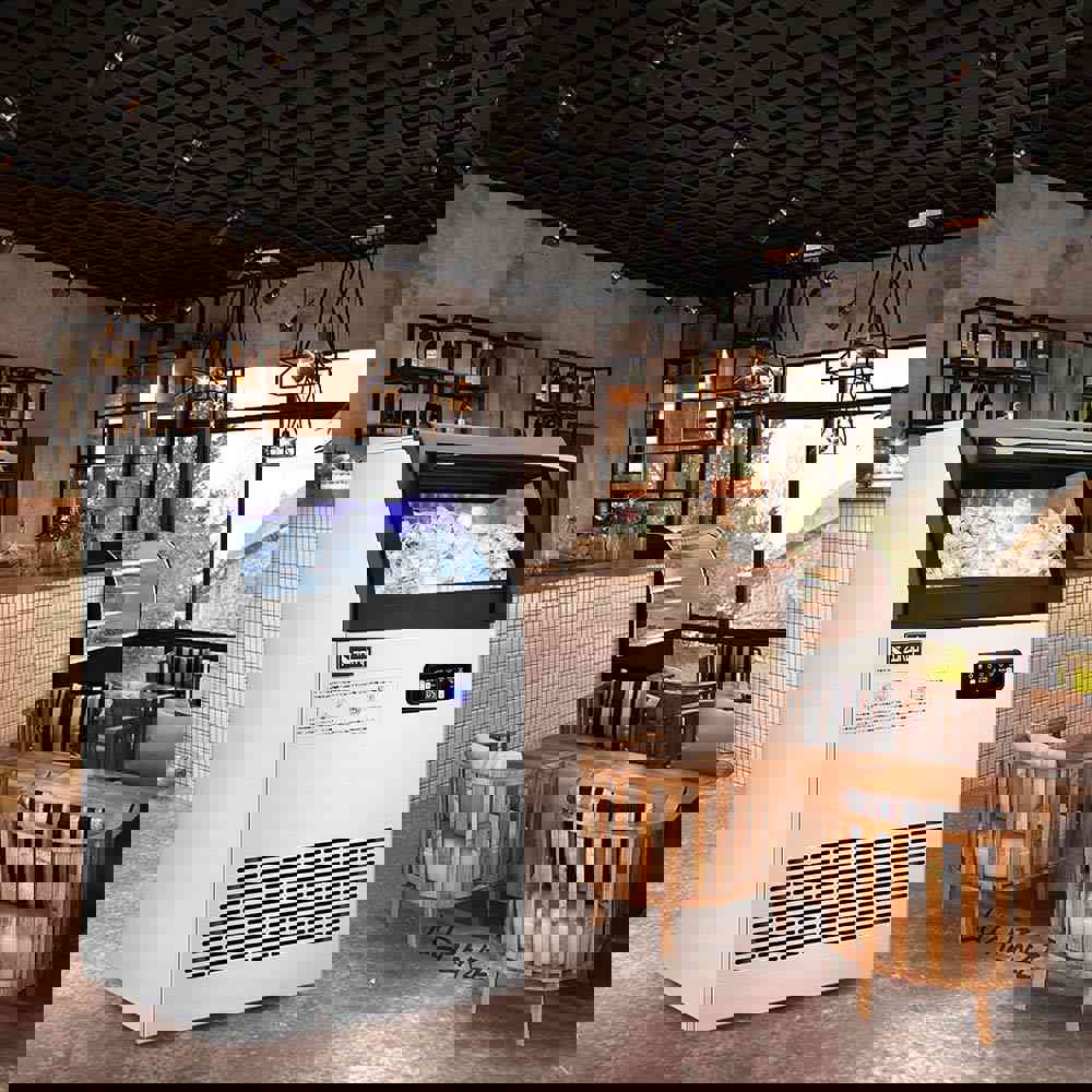 Yescom Stainless Steel Ice Maker 200lbs/24h with Self-sterilizing Nano Blue Light