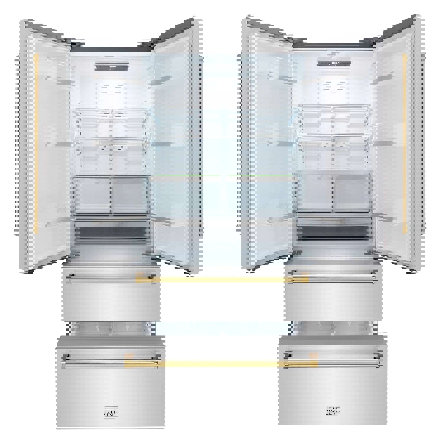 ZLINE 36 In. Autograph 22.5 cu. ft. Stainless Steel Refrigerator with Ice Maker and Gold Accents