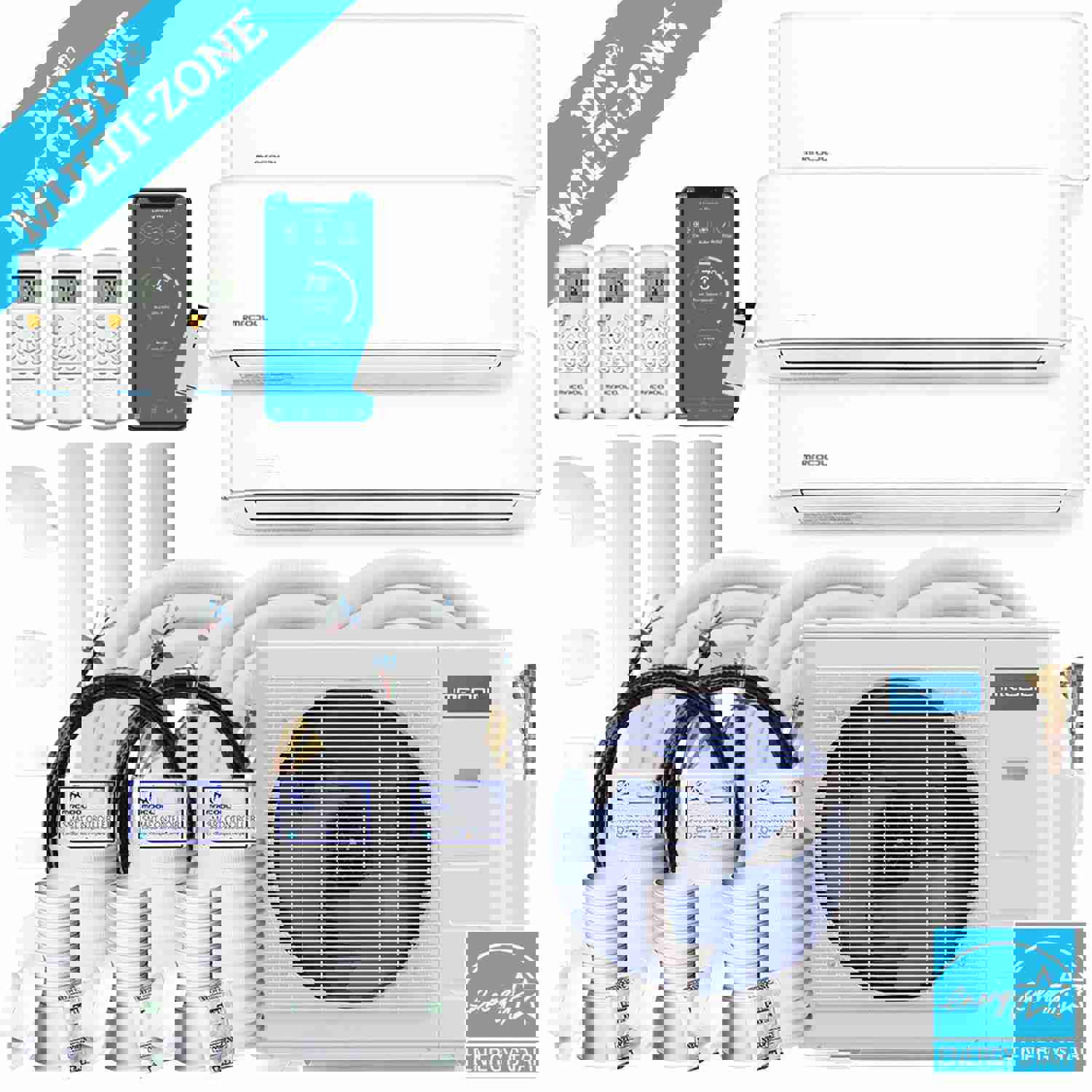 MRCOOL DIY 4th Gen 36K BTU 3-Zone Condenser with 9K+12K+12K Handlers and 3 x 25ft Linesets Bundle