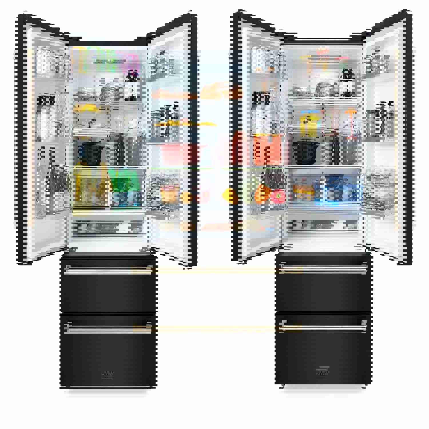 ZLINE 36 Autograph Edition 22.5 cu. ft Freestanding French Door Refrigerator with Ice Maker in Fingerprint Resistant Black Stainless Steel