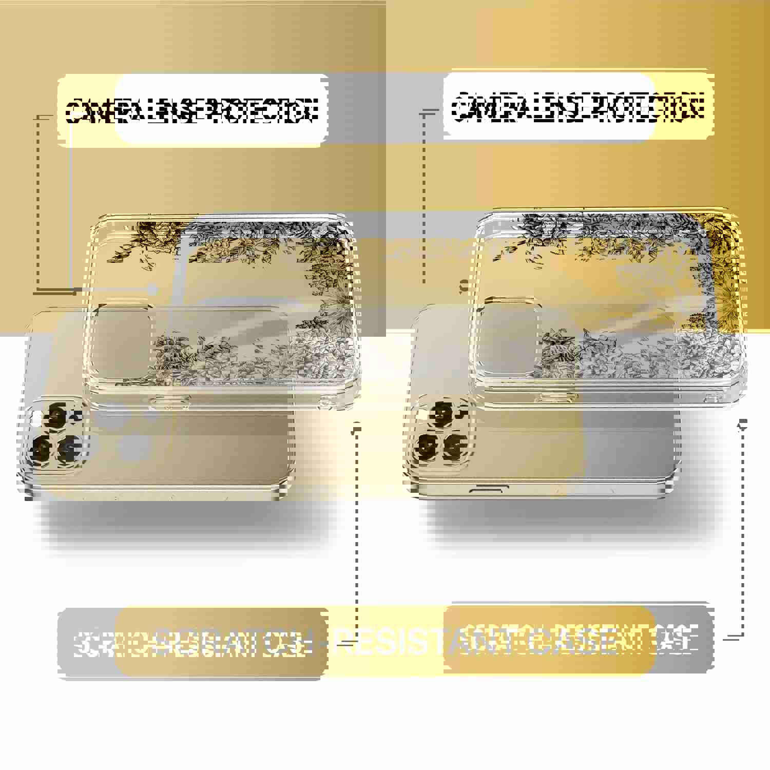 High-Quality TPU Clear Case with Vintage Flowers Design for iPhone & Samsung Phones