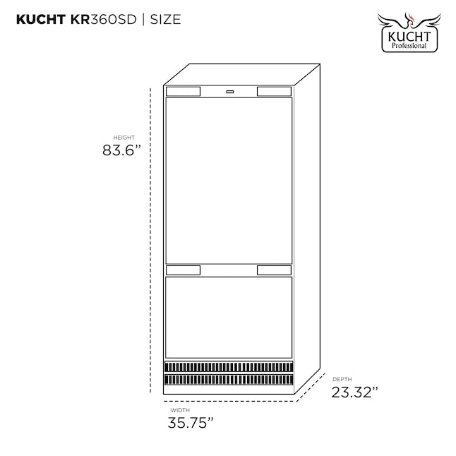 Kucht 36-Inch Built-In Refrigerator with Bottom Freezer and Ice Maker (KR360SD)
