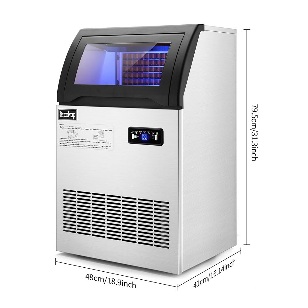 Yescom Stainless Steel Ice Maker 200lbs/24h with Self-sterilizing Nano Blue Light