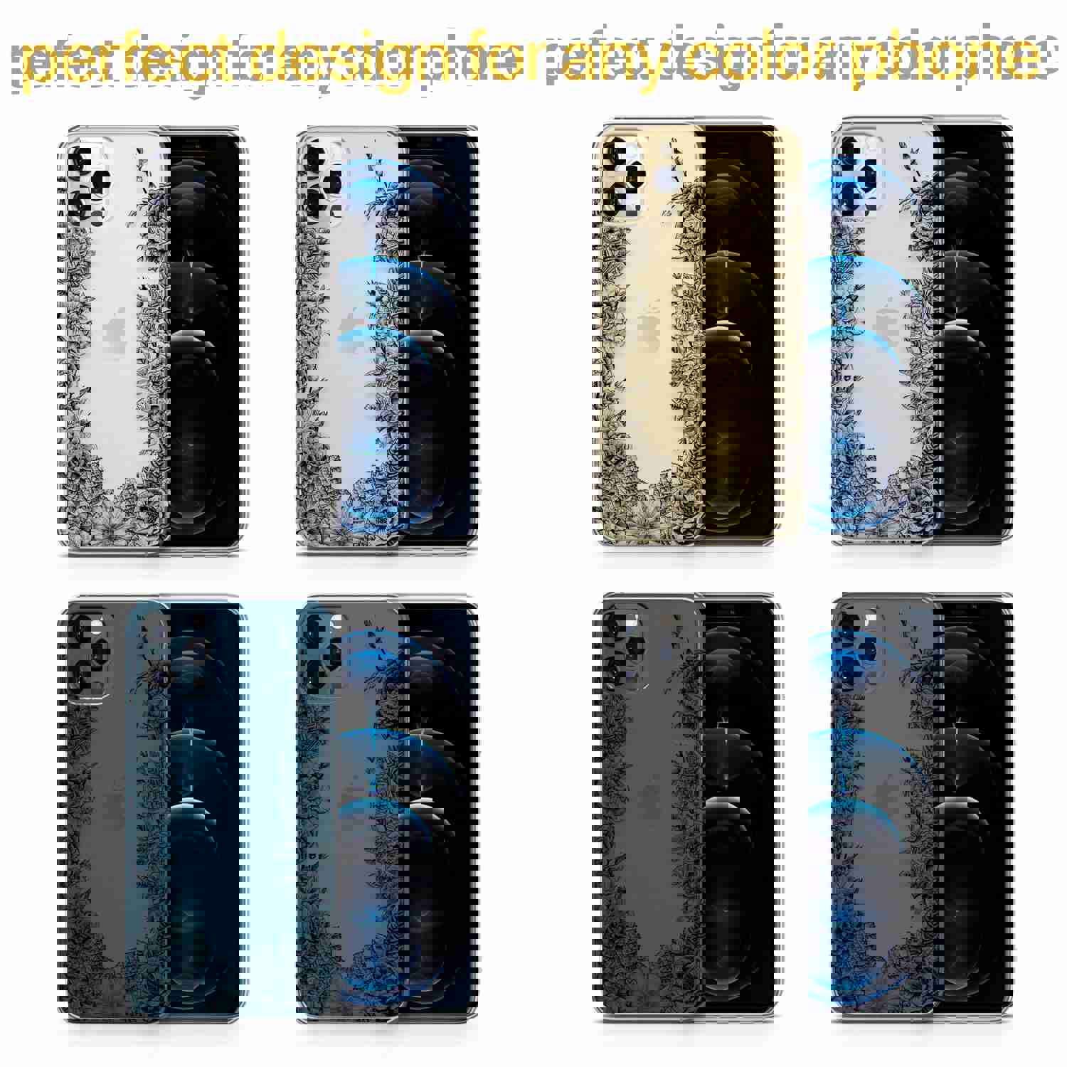 High-Quality TPU Clear Case with Vintage Flowers Design for iPhone & Samsung Phones