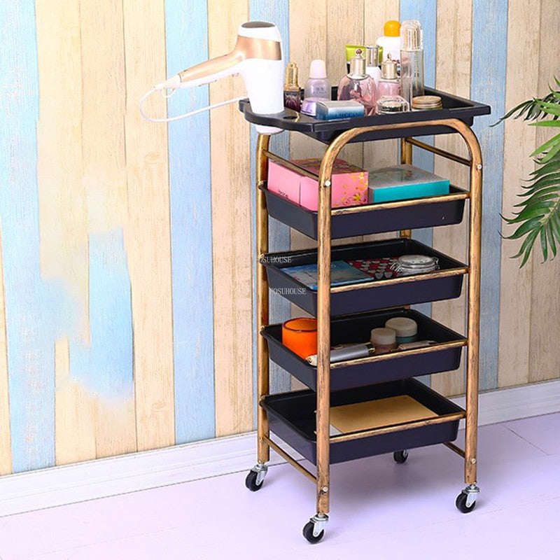 Modern Hair Salon Trolley with Wheels - Multi-layer Beauty Barber Cart