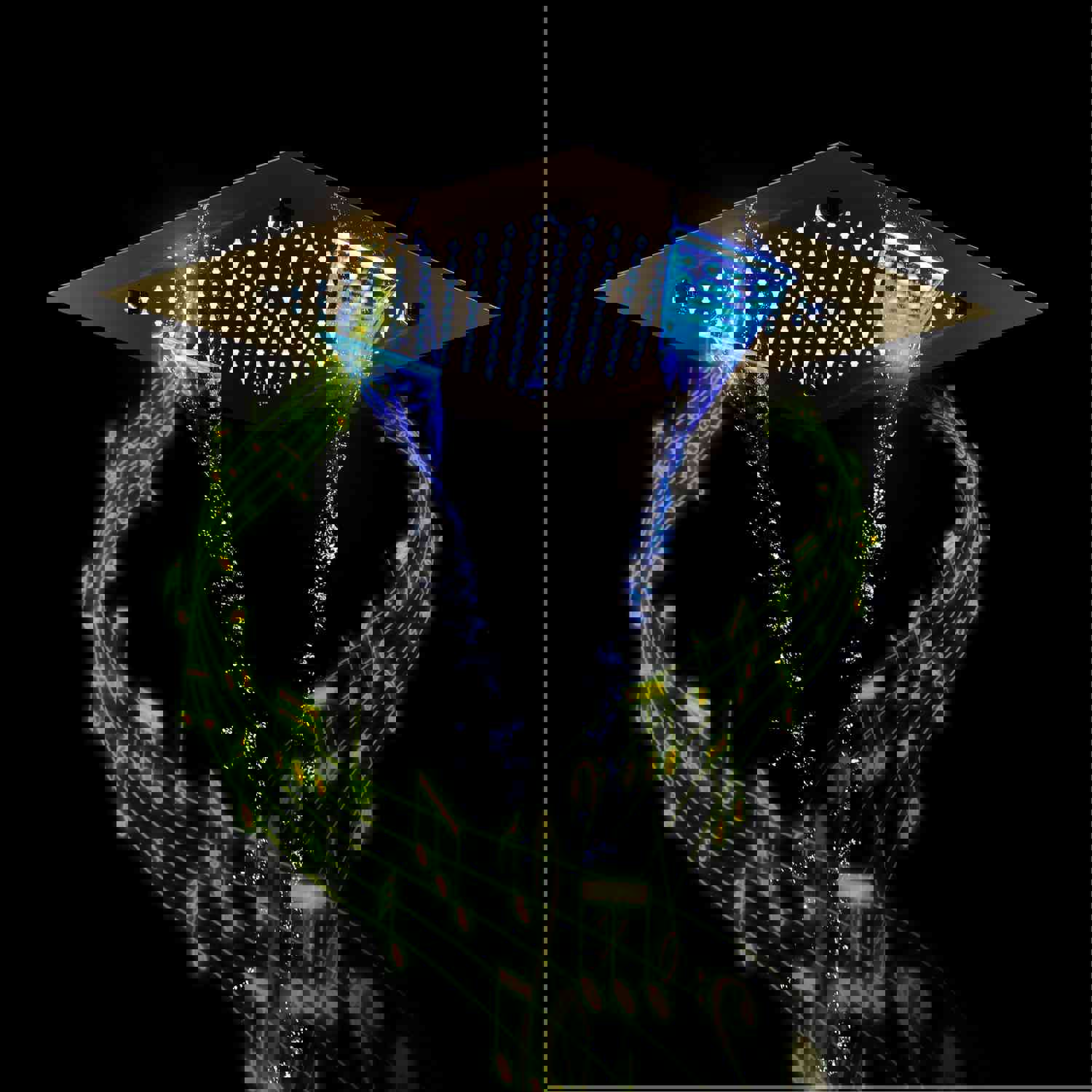 MONACO Gold 20x20 Complete Luxury LED Music Shower Set with Rainfall, Waterfall, Mist Spray and 6 Body Jets