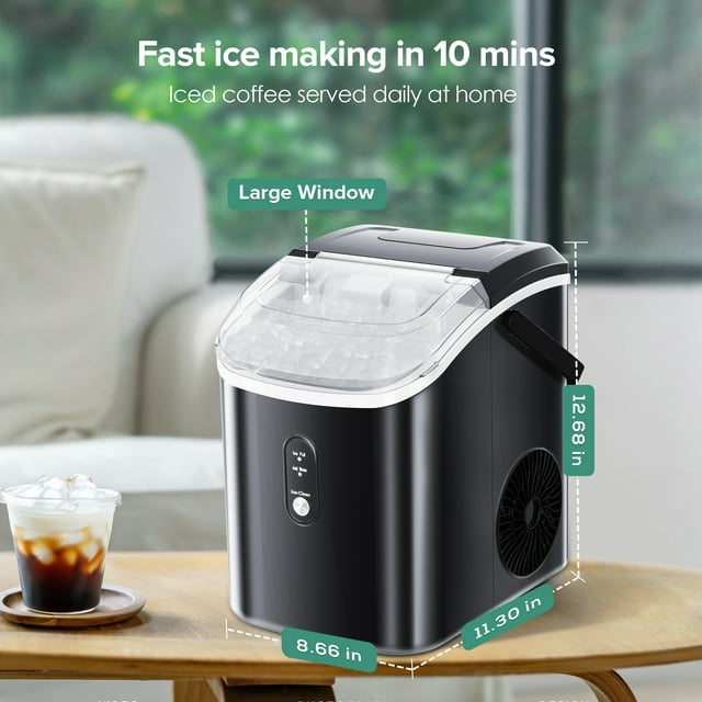 KISSAIR Nugget Ice Maker Countertop - Portable Soft Chewable Pellet Ice Machine, 34lbs/24H, Black