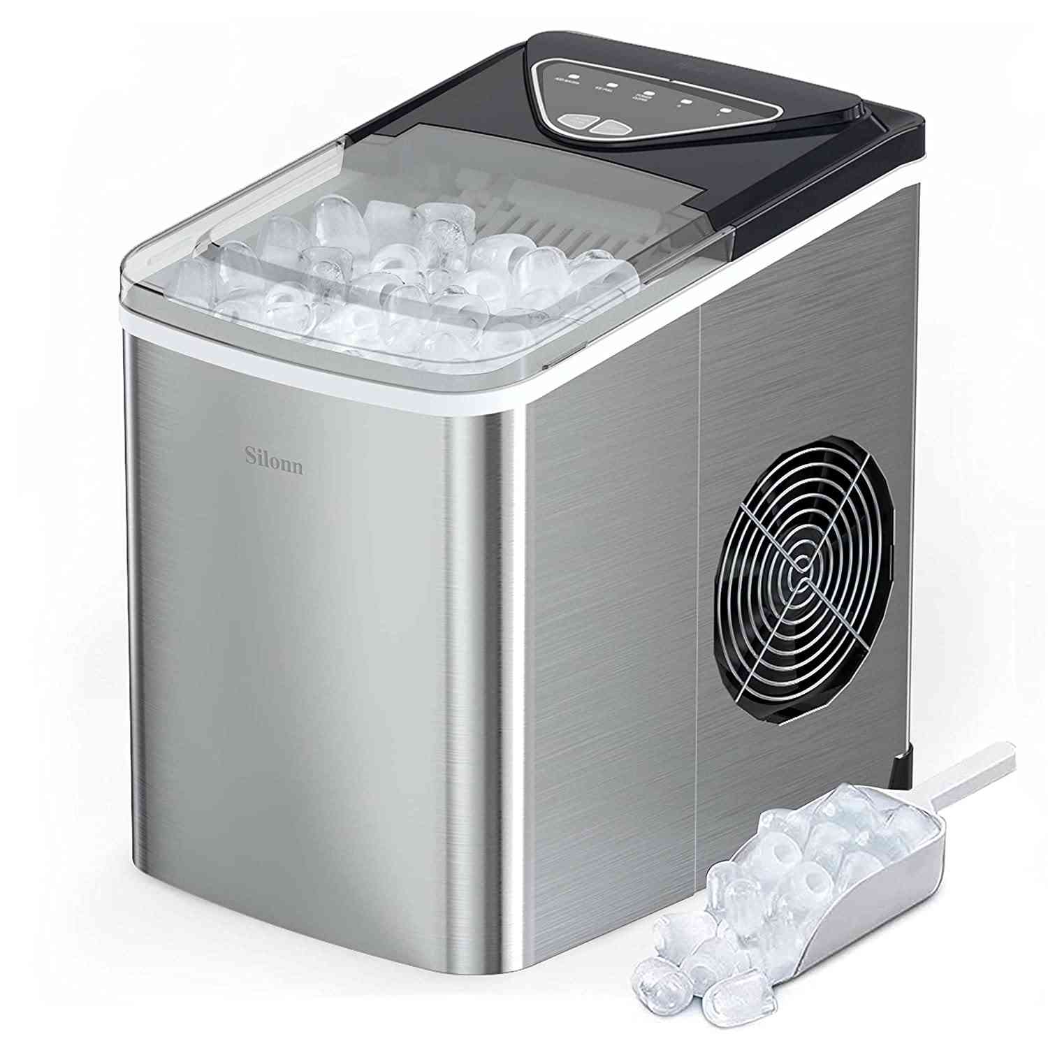 Silonn Countertop Ice Maker - 9 Cubes in 6 Minutes, 26Lbs/24Hrs, Self-Cleaning with Ice Scoop & Basket