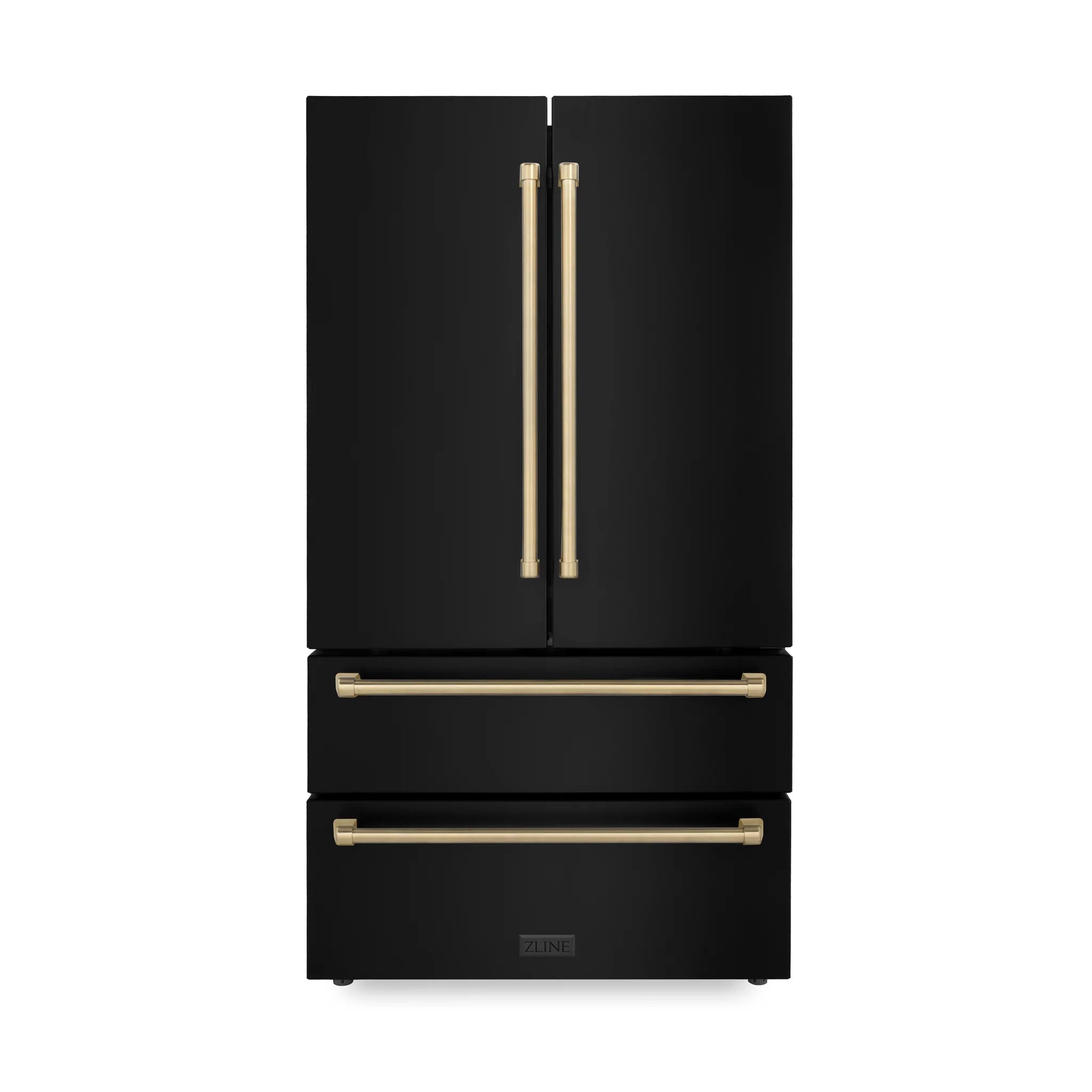 ZLINE 36 Autograph Edition 22.5 cu. ft Freestanding French Door Refrigerator with Ice Maker in Fingerprint Resistant Black Stainless Steel