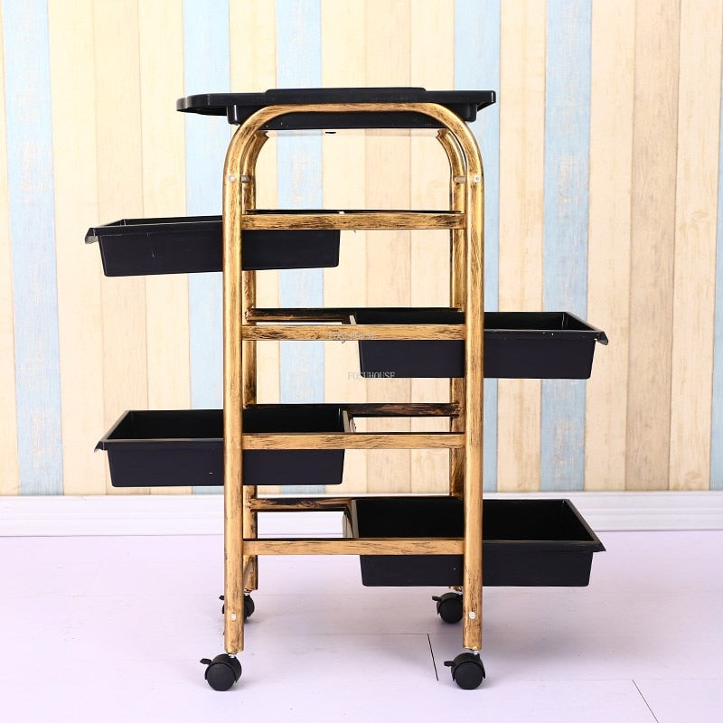 Modern Hair Salon Trolley with Wheels - Multi-layer Beauty Barber Cart