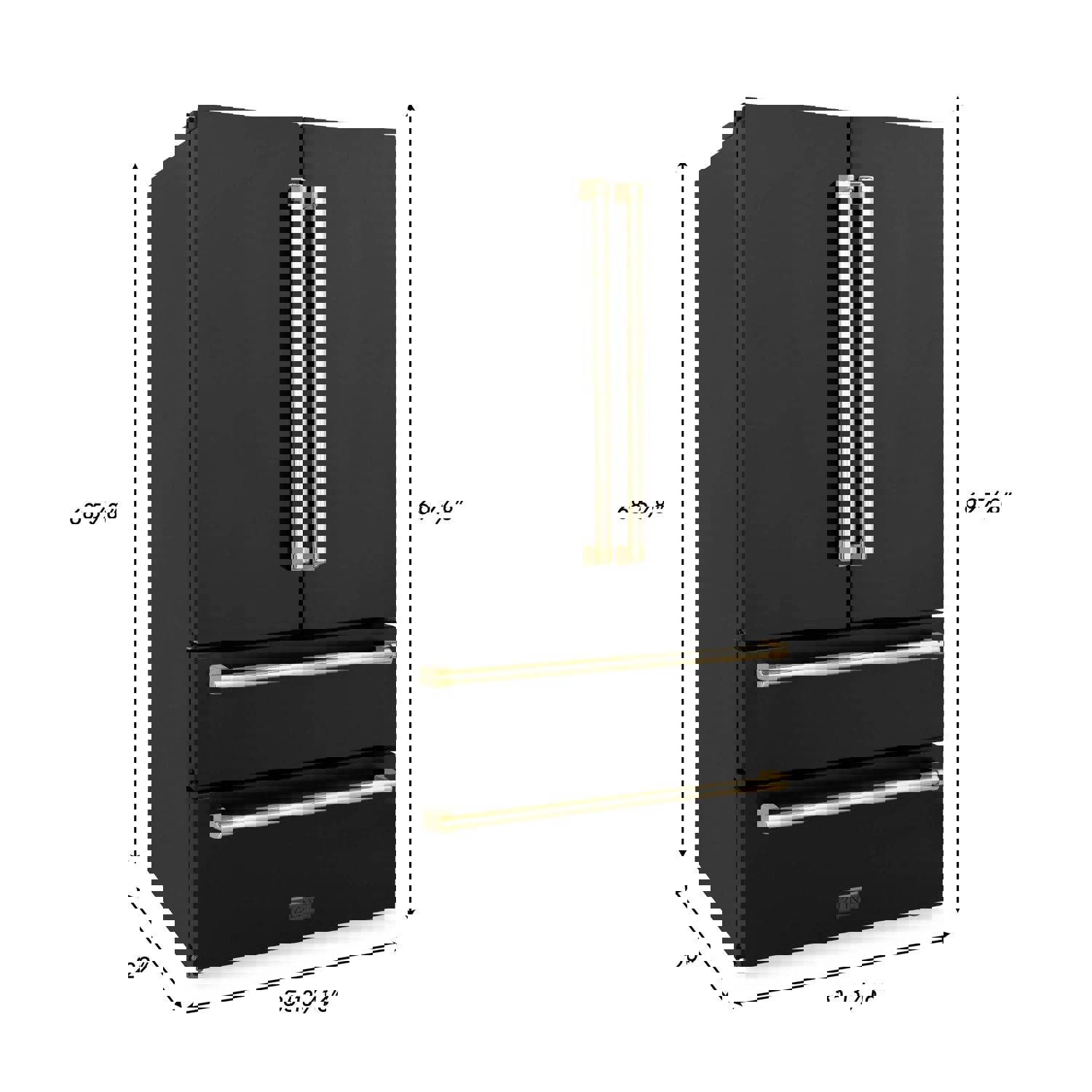 ZLINE 36 Autograph Edition 22.5 cu. ft Freestanding French Door Refrigerator with Ice Maker in Fingerprint Resistant Black Stainless Steel