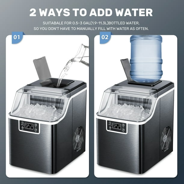 KISSAIR Countertop Ice Maker, 44Lbs/24H Self-Cleaning Ice Machine with Ice Scoop & Basket for Home/Kitchen/Office