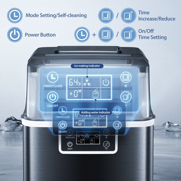 KISSAIR Countertop Ice Maker, 44Lbs/24H Self-Cleaning Ice Machine with Ice Scoop & Basket for Home/Kitchen/Office