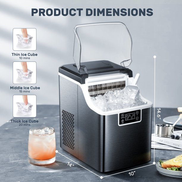 KISSAIR Countertop Ice Maker, 44Lbs/24H Self-Cleaning Ice Machine with Ice Scoop & Basket for Home/Kitchen/Office