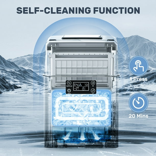 KISSAIR Countertop Ice Maker, 44Lbs/24H Self-Cleaning Ice Machine with Ice Scoop & Basket for Home/Kitchen/Office