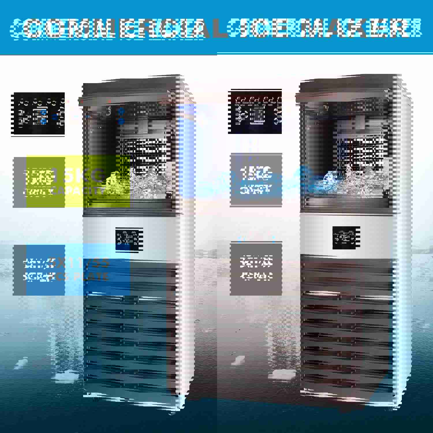 CO-Z 160LBS Commercial Ice Maker with 33lbs Capacity, Stainless Steel Built-in Ice Machine for Restaurant & Bar