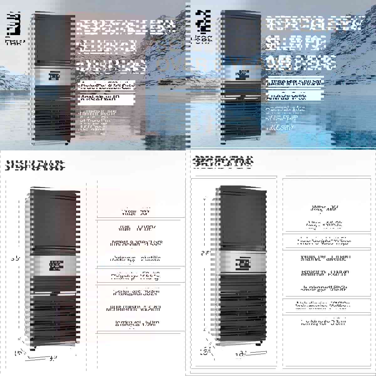 CO-Z 160LBS Commercial Ice Maker with 33lbs Capacity, Stainless Steel Built-in Ice Machine for Restaurant & Bar