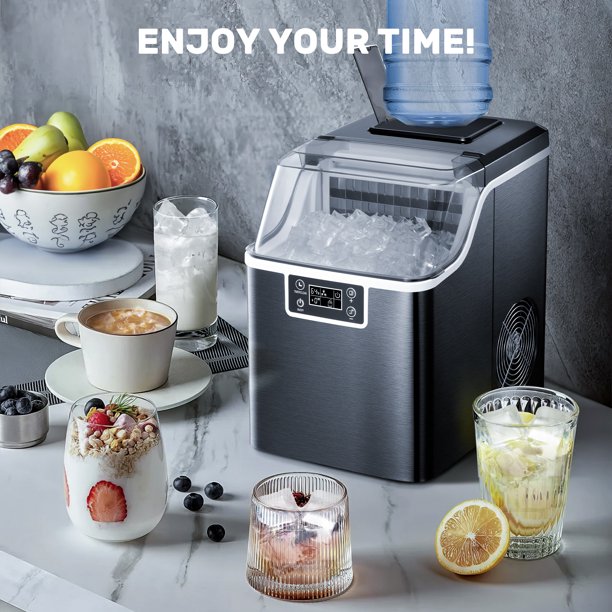 KISSAIR Countertop Ice Maker, 44Lbs/24H Self-Cleaning Ice Machine with Ice Scoop & Basket for Home/Kitchen/Office