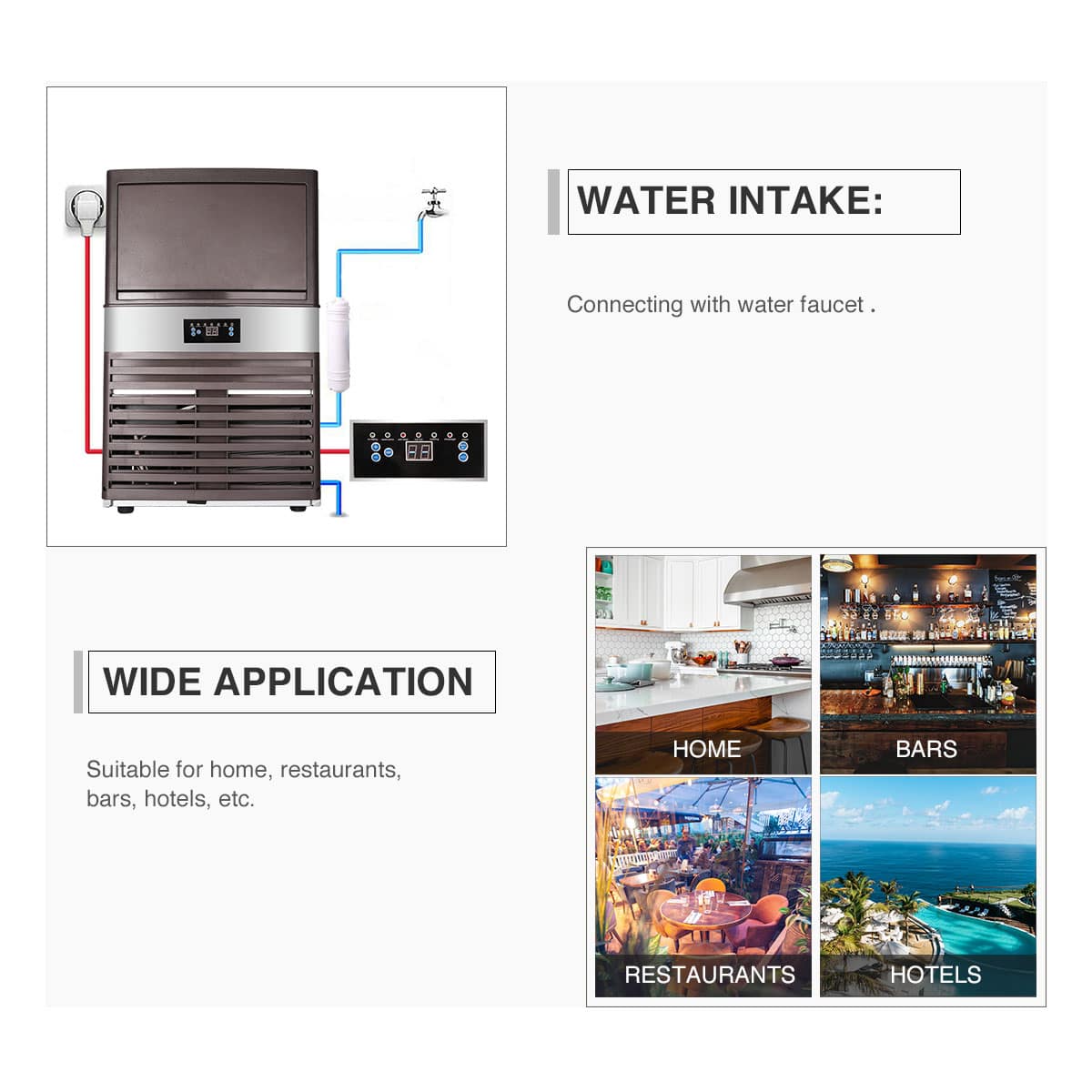 CO-Z 160LBS Commercial Ice Maker with 33lbs Capacity, Stainless Steel Built-in Ice Machine for Restaurant & Bar