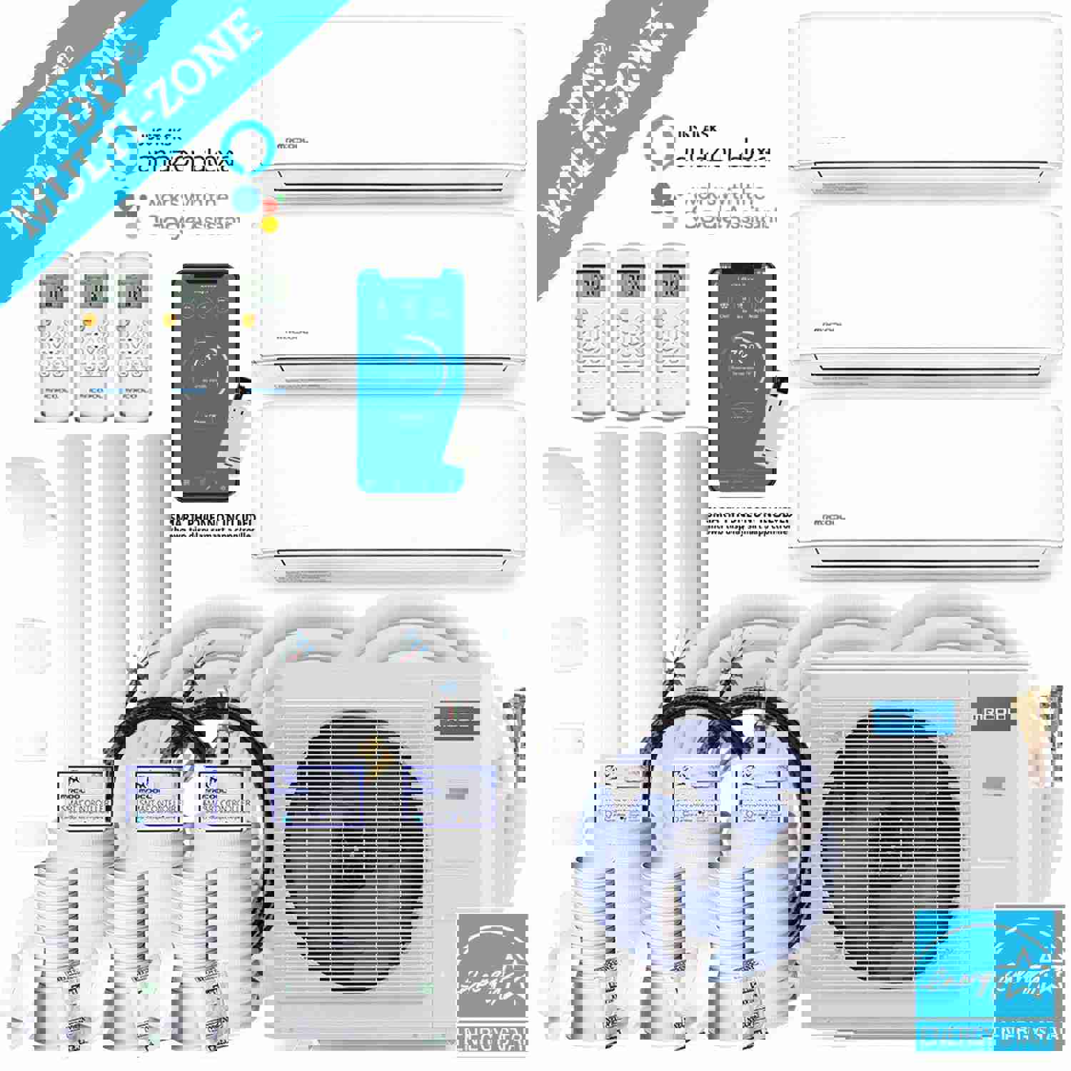 MRCOOL DIY 4th Gen 36K BTU 3-Zone Condenser with Air Handlers and Linesets Bundle