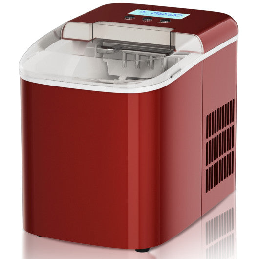 26 lbs Countertop LCD Display Ice Maker with Ice Scoop - Red