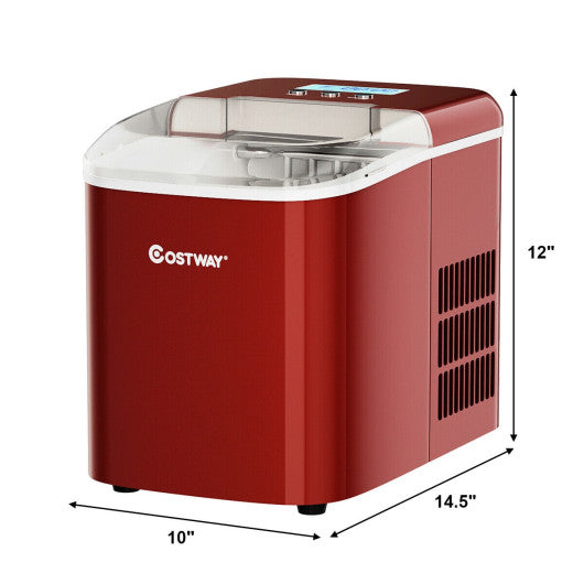 26 lbs Countertop LCD Display Ice Maker with Ice Scoop - Red