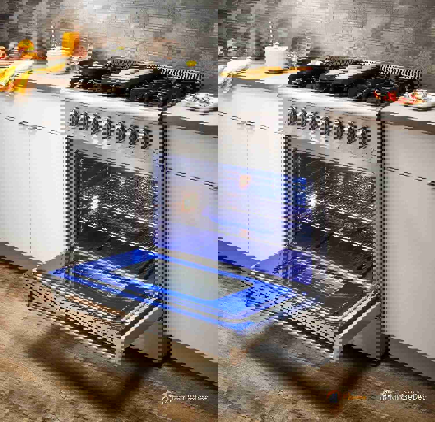 Thor Kitchen 4-Piece Pro Appliance Package - 36-Inch Dual Fuel Range, French Door Refrigerator, Under Cabinet Hood, and Dishwasher in Stainless Steel