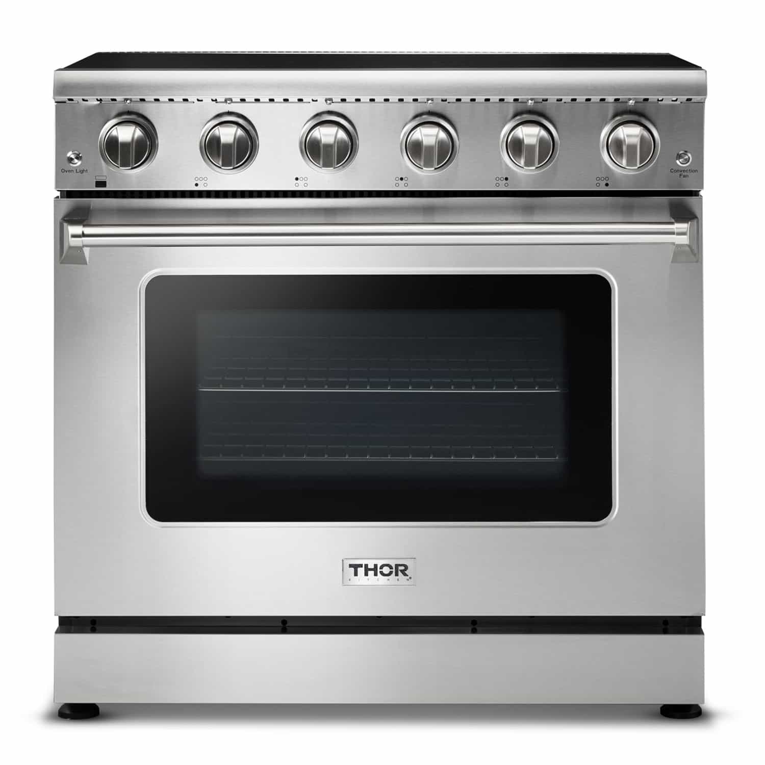 Thor Kitchen 5-Piece Appliance Package - 36-Inch Electric Range, French Door Refrigerator, Under Cabinet Hood, Dishwasher & Wine Cooler