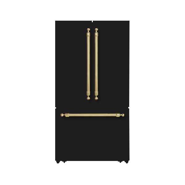 Hallman 36 Freestanding French Door Refrigerator with Bottom Freezer and Classico Brass Handles