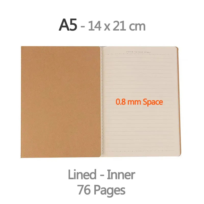 SRline Vintage Diary Notebook - A5 Kraft Paper Cover with Blank/Grid/Lined Pages