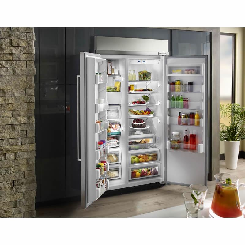 KitchenAid 43-inch, 25.5 cu. ft. Side-by-Side Built-in Refrigerator with Interior Ice Maker KBSN602ESS