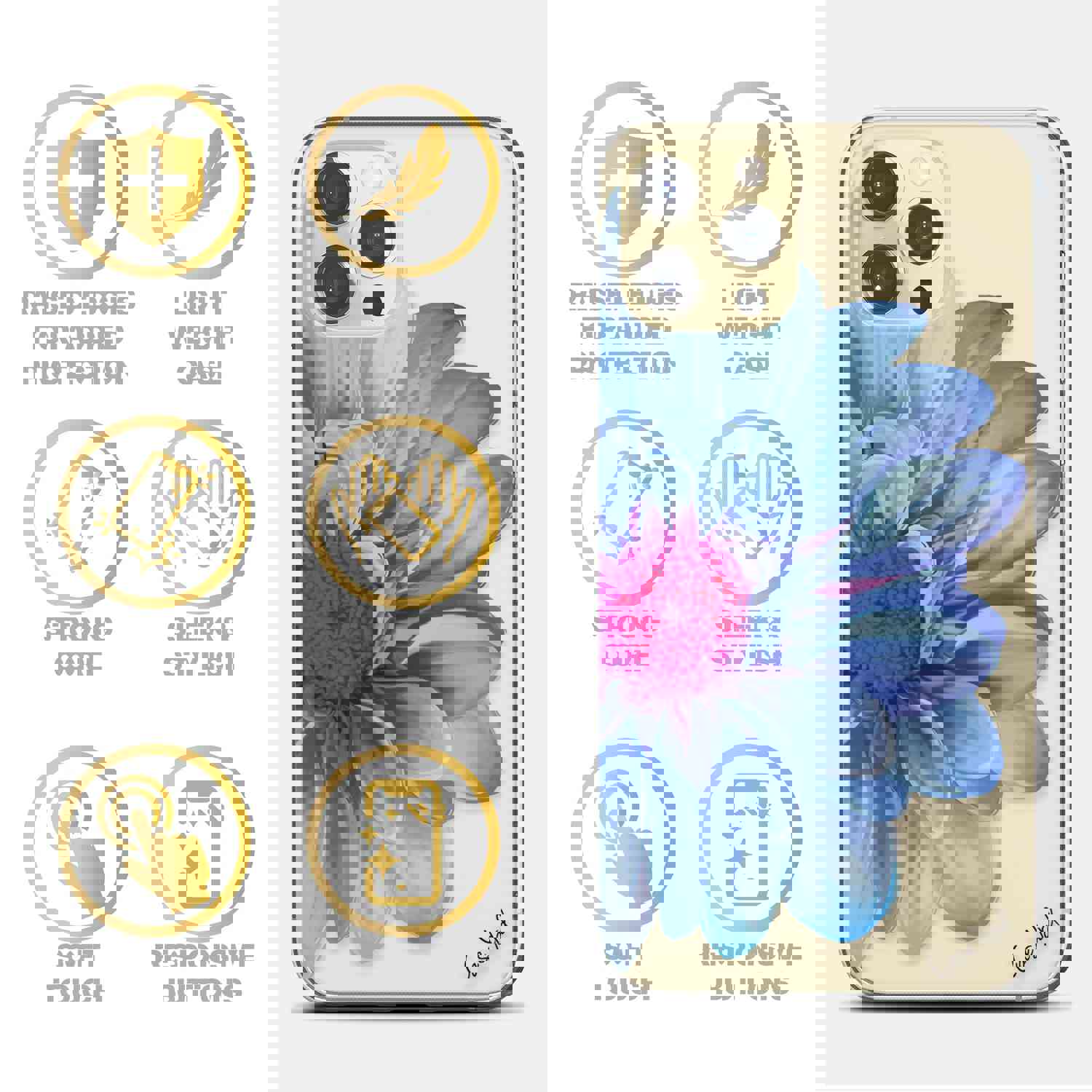 High-Quality TPU Clear Case with Mona Lisa Flower Design for iPhone & Samsung Phones