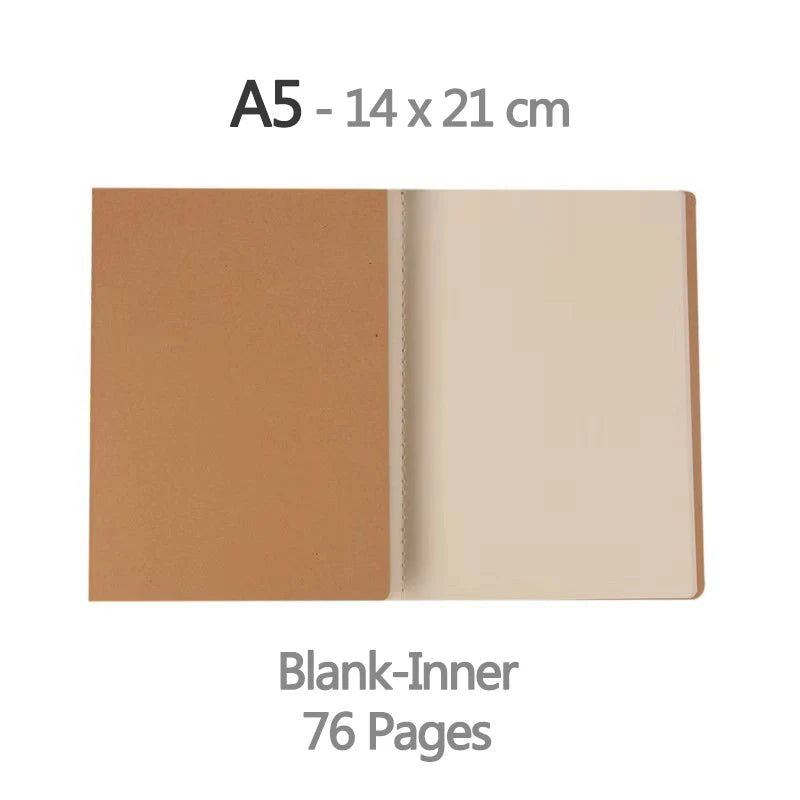 SRline Vintage Diary Notebook - A5 Kraft Paper Cover with Blank/Grid/Lined Pages