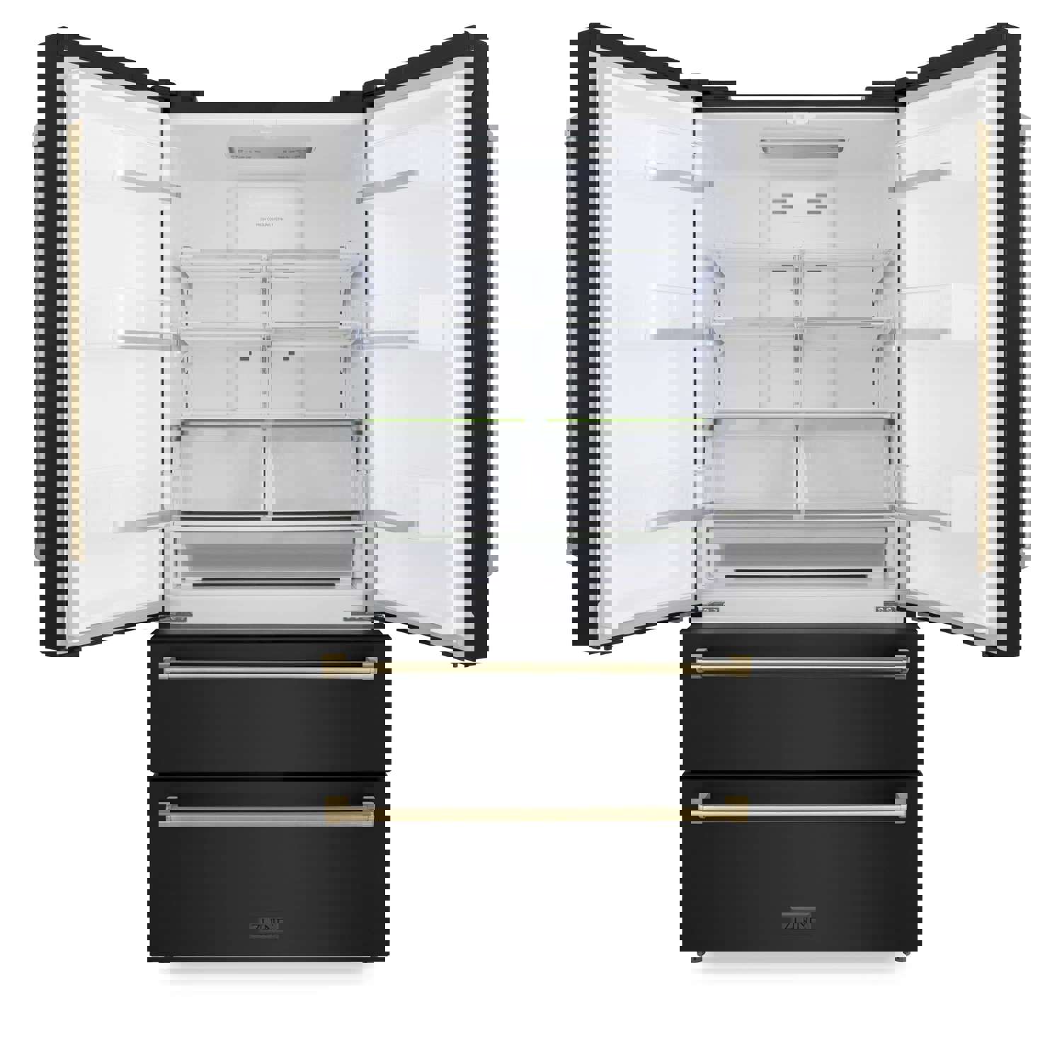 ZLINE Autograph Edition 36 French Door Refrigerator with Ice Maker - Black Stainless Steel & Champagne Bronze Trim