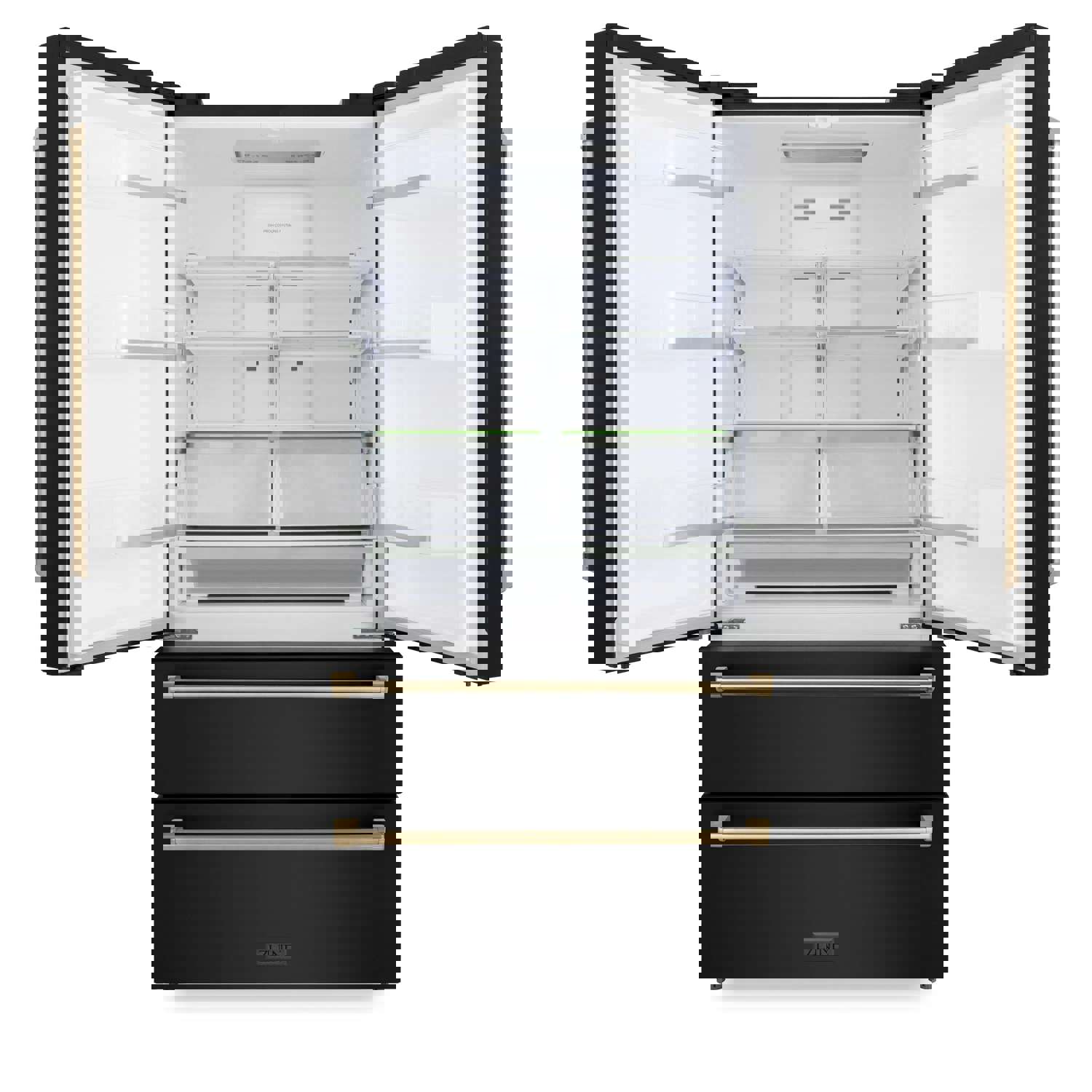 ZLINE Autograph Edition 36 French Door Refrigerator with Ice Maker - Black Stainless Steel & Champagne Bronze Trim