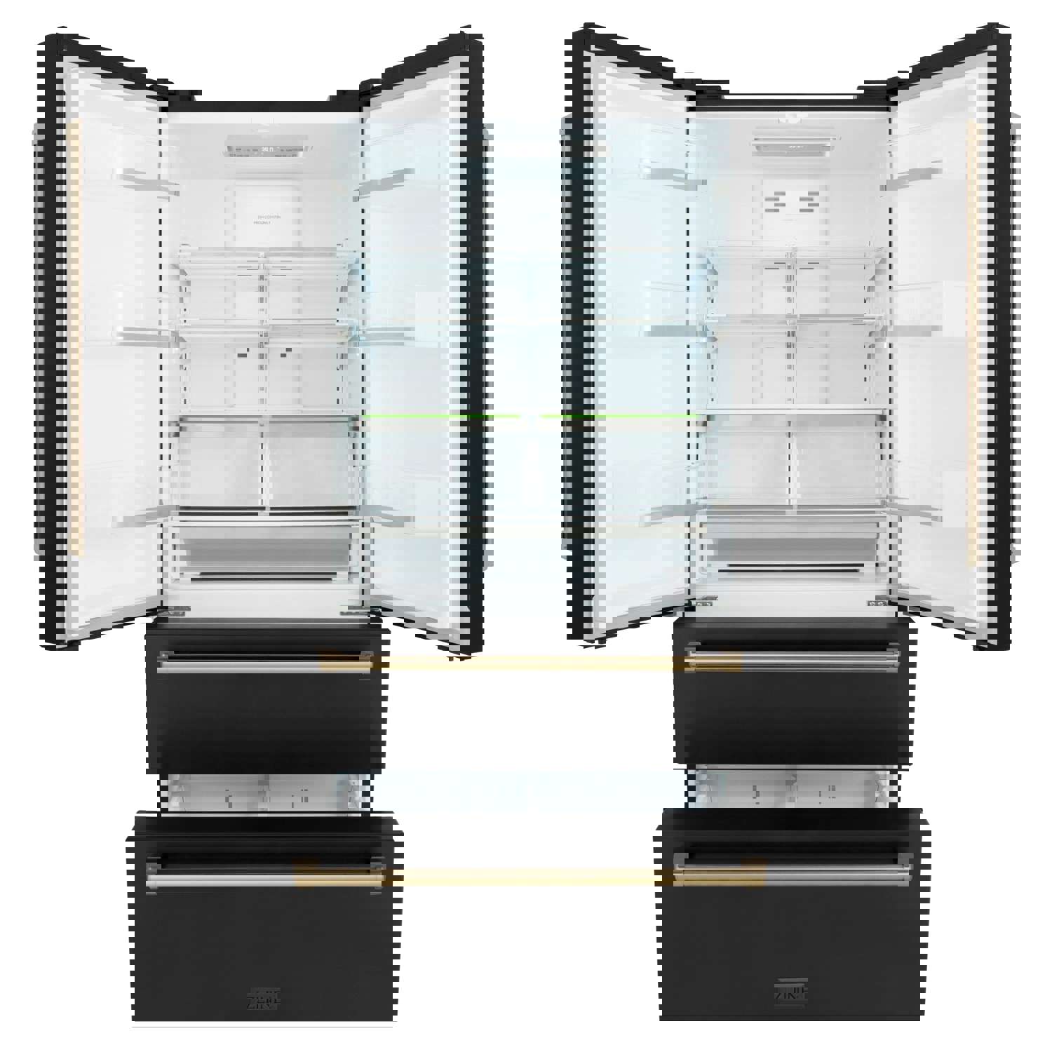 ZLINE Autograph Edition 36 French Door Refrigerator with Ice Maker - Black Stainless Steel & Champagne Bronze Trim